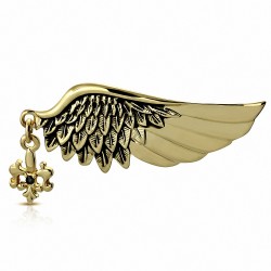 Alliage fashion aile ange gardien plume fleur de lis fleur broche charm broche  noir de jet CZ