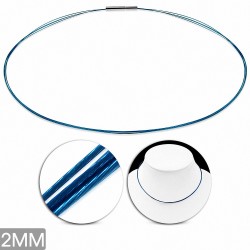 2mm | Collier tour de cou en fil de câble torsadé celtique en acier inoxydable de couleur bleue avec verrou