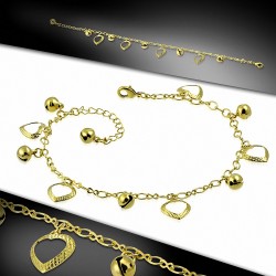 Bracelet à breloques et bracelet à breloques en forme de coeur à la mode en plaqué de cuivre doré avec coeur en forme d'amour