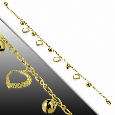 Bracelet à breloques et bracelet à breloques en forme de coeur à la mode en plaqué de cuivre doré avec coeur en forme d'amour