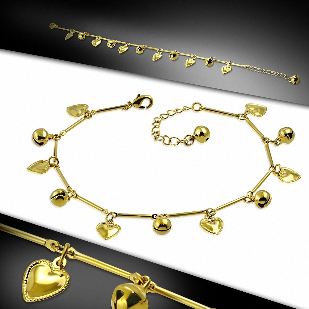 Bracelet à breloques / bracelet de cheville avec chaîne en alliage de cuivre fantaisie doré avec coeur en cuivre