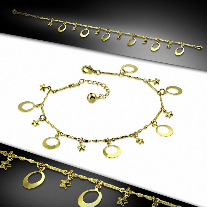 Bracelet à breloques et bracelet à breloques en forme de cercle à la mode en forme de cercle doré avec étoile de cuivre