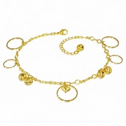 Bracelet à breloques / bracelet à breloques en forme de coeur à motif doré avec cœur en cuivre doré