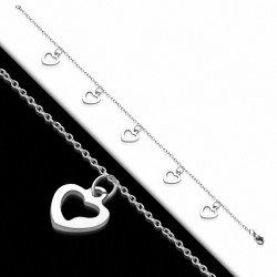 Bracelet à breloques en forme de coeur d'amour ouvert en acier inoxydable avec chaîne d'extension
