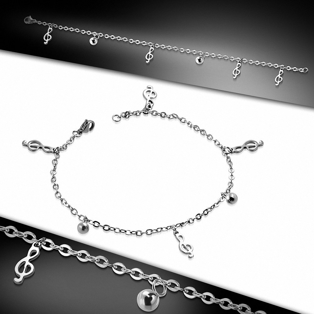 Notes de clef de sol musical en acier inoxydable Jingle Bell Charm Bracelet / Bracelet avec chaîne d'extension