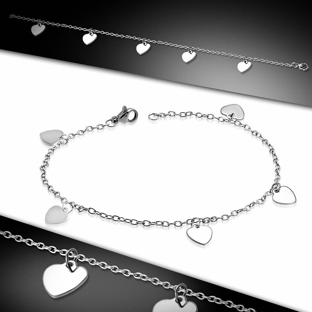 Bracelet en acier inoxydable avec breloque mousqueton et rallonge en forme de coeur d'amour en acier inoxydable