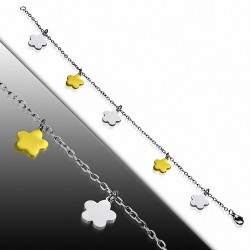 Bracelet à breloques en forme d'étoile de fleurs en acier inoxydable avec anneau / cheville avec chaîne d'extension