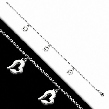 Bracelet à breloques en forme de coeur d'amour en acier inoxydable avec chaîne d'extension