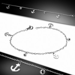 Bracelet de chaîne d'extension / bracelet de cheville en acier inoxydable avec ancre de charm marin en acier inoxydable