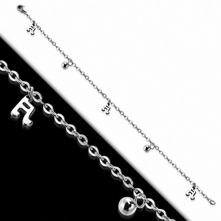 Acier inoxydable Lobster Claw Clasp Fermeture Double Bar Notes de musique Ball Charm Link Chaîne Bracelet / Bracelet