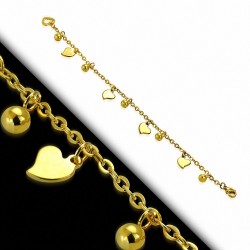 Bracelet chaine / bracelet de cheville en acier inoxydable doré avec coeur en acier inoxydable