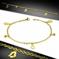 Bracelet en acier doré en spirale avec coeur en forme de coeur en forme de coeur en forme de coeur