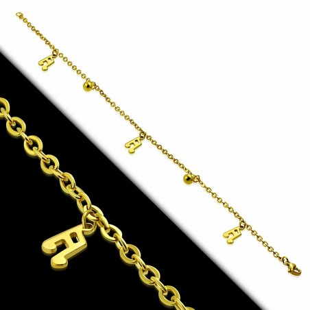 Bracelet en acier doré double bracelet à maillons en acier inoxydable doré avec double note de musique