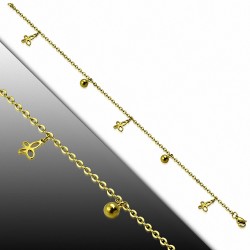 Bracelet chaîne / bracelet de cheville en acier inoxydable doré couleur papillon boule cercle charm