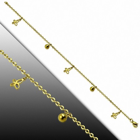 Bracelet chaîne / bracelet de cheville en acier inoxydable doré couleur papillon boule cercle charm