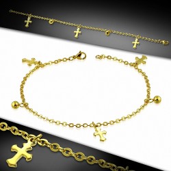 Bracelet chaîne / bracelet de cheville avec maillons charm en acier inoxydable doré croix médiévale