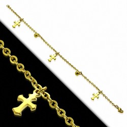 Bracelet chaîne / bracelet de cheville avec maillons charm en acier inoxydable doré croix médiévale