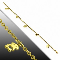 Bracelet cheville acier inoxydable liens chains ourson en peluche