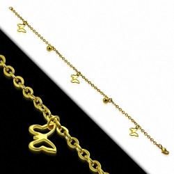 Bracelet en acier doré / ruban papillon boule en acier inoxydable plaqué de couleur d'or Bracelet - Bracelet de cheville