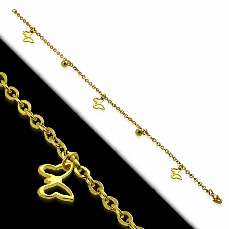 Bracelet en acier doré / ruban papillon boule en acier inoxydable plaqué de couleur d'or Bracelet - Bracelet de cheville
