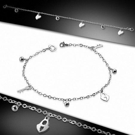 Bracelet chaîne / bracelet de chaîne à maillons de charm avec cadenas en acier inoxydable