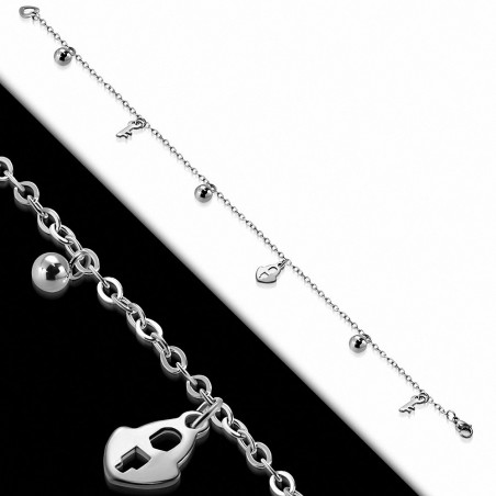 Bracelet chaîne / bracelet de chaîne à maillons de charm avec cadenas en acier inoxydable