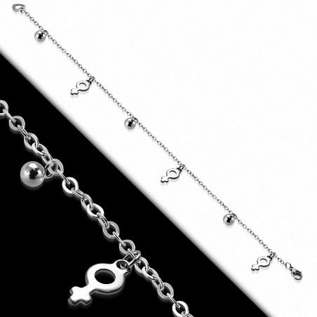 Bracelet de chaîne / bracelet de cheville en acier inoxydable genre féminin symbole de charm de boule