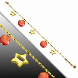 Bracelet à breloques en forme d'étoile en acier inoxydable doré avec chaîne / chaîne d'extension et opale de feu orange CZ