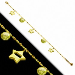 Bracelet à breloques en forme d'étoile en acier inoxydable doré avec chaîne / chaîne d'extension et péridot CZ