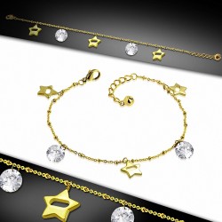 Bracelet à breloques en forme d'étoile en acier inoxydable doré - Chaîne de cheville avec chaîne d'extension et CZ transparent