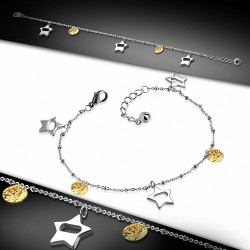 Bracelet à breloques étoiles en acier inoxydable / chaîne de cheville avec chaîne d'extension et topaze à champagne CZ