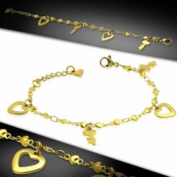 Bracelet en chaîne en acier inoxydable doré avec coeur en forme de coeur