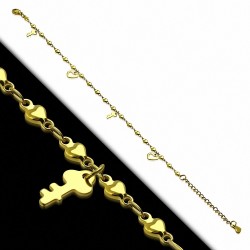 Bracelet en chaîne en acier inoxydable doré avec coeur d'amour en forme de coeur en forme de coeur