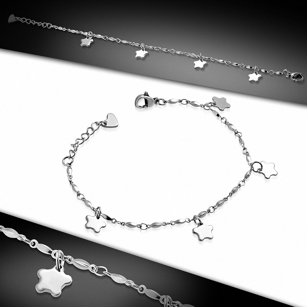 Bracelet extensible en acier inoxydable avec maillons en forme d'étoile de fleur en forme d'étoile en acier inoxydable