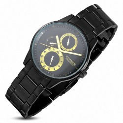 Montre homme | Montre de direction étanche en alliage Fashion avec chronographe fixe 2 tons à cadran noir et cadran noir