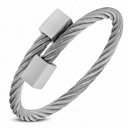Bracelet manchette torc en fil de câble torsadé celtique acier avec cubes