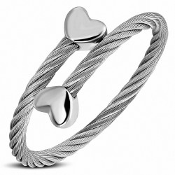 Bracelet manchette torc en fil de câble torsadé celtique acier avec coeurs