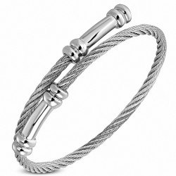 Bracelet manchette en fil de câble torsadé celtique en acier inoxydable avec embouts côtelés en alliage