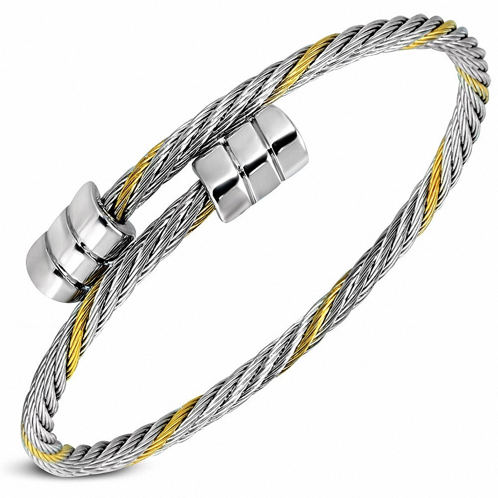 Bracelet manchette en acier inoxydable avec câble torsadé