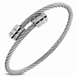 Bracelet manchette torc en fil de câble torsadé celtique acier embouts côtelés