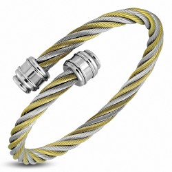 Bracelet manchette Torc en acier côtelé à câble torsadé celtique en acier inoxydable 2 tons