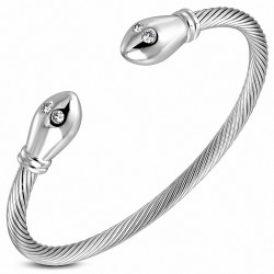 Bracelet manchette torc en serpentin de câble torsadé celtique en acier inoxydable avec embouts en alliage et clair CZ