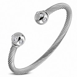 Bracelet manchette en fil de câble torsadé celtique en acier inoxydable avec embouts ronds