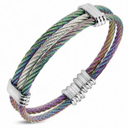 Bracelet en fil torsadé celtique multicolore en acier inoxydable avec embouts en alliage côtelé