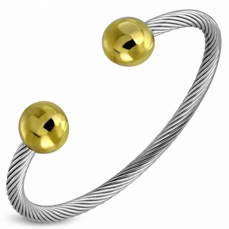 Bracelet manchette magnétique Torc en acier inoxydable torsadé à câble torsadé et à fil torsadé