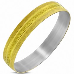 DIA-70mm x 14mm | Bracelet jonc large en acier inoxydable avec deux clés grecques sablées