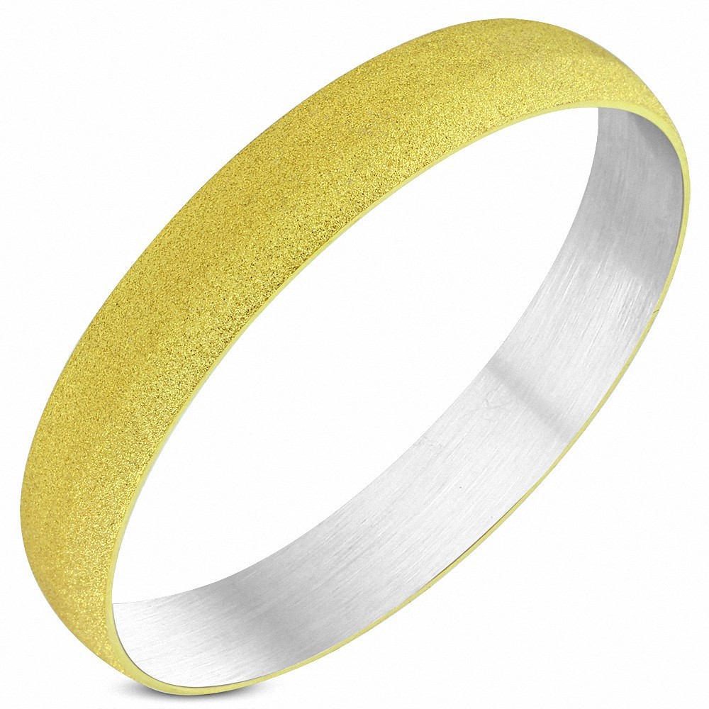 DIA-67mm x 12mm | Bracelet large rond sablé en acier inoxydable à deux tons