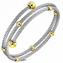 Bracelet manchette en fil torsadé avec perles multicolores en acier inoxydable