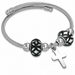 Bracelet en acier inoxydable torsadé celtique en acier inoxydable avec breloque et perles de manchette réglables