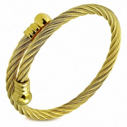 Bracelet manchette réglable Torc rond en acier inoxydable doré avec fil torsadé celtique